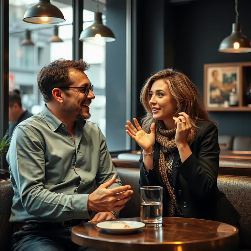 Two people engaged in conversation, implying strong dialogue